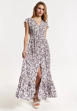 Animal Print Maxi Dress with Front Slit