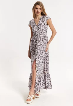 Animal Print Maxi Dress with Front Slit