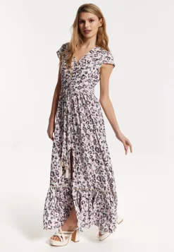 Animal Print Maxi Dress with Front Slit
