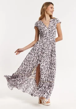Animal Print Maxi Dress with Front Slit