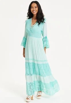 Aqua Lace Tiered Maxi Dress