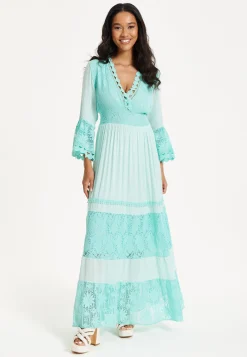 Aqua Lace Tiered Maxi Dress