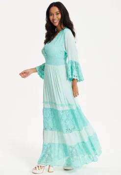 Aqua Lace Tiered Maxi Dress