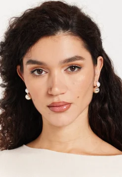 Ball Stud Earrings Gold with Pearls