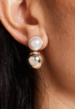 Ball Stud Earrings Gold with Pearls