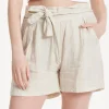 Beige Linen Tie Waist Shorts
