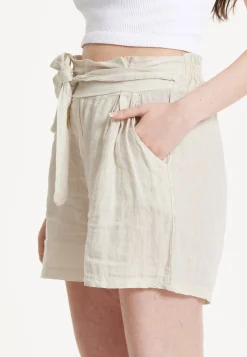 Beige Linen Tie Waist Shorts