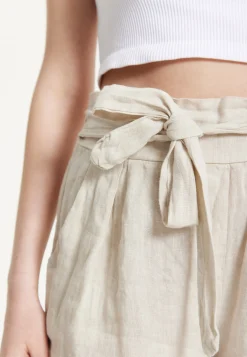 Beige Linen Tie Waist Shorts