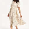 Beige Palm Print Shirt Midi Dress