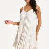 Beige Pleated Ruffle Mini Dress