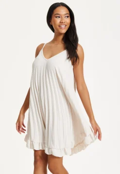 Beige Pleated Ruffle Mini Dress