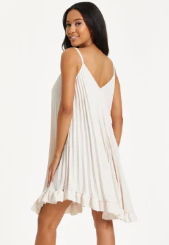 Beige Pleated Ruffle Mini Dress