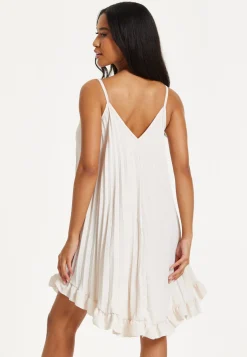 Beige Pleated Ruffle Mini Dress