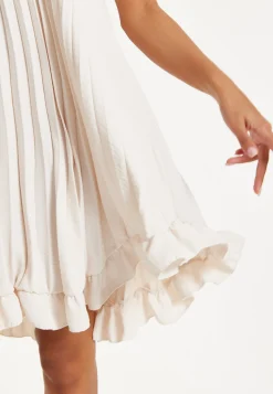 Beige Pleated Ruffle Mini Dress