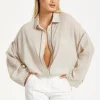 Beige Relaxed Fit Ladder Trim Shirt