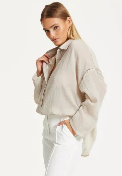 Beige Relaxed Fit Ladder Trim Shirt
