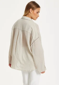 Beige Relaxed Fit Ladder Trim Shirt
