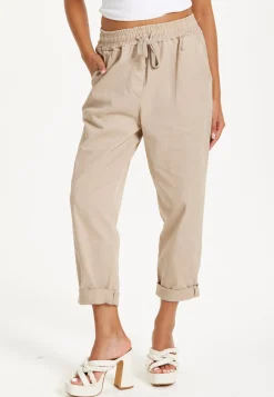 Beige Relaxed Fit Tapered Trousers