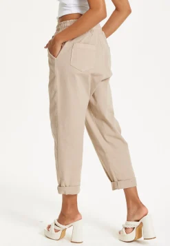 Beige Relaxed Fit Tapered Trousers