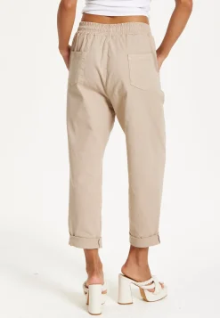 Beige Relaxed Fit Tapered Trousers