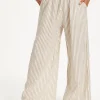 Beige Striped Linen Wide Leg Trousers