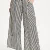 Black and White Striped Linen Wide Leg Trousers