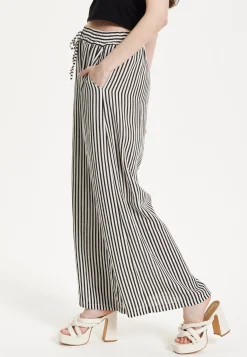 Black and White Striped Linen Wide Leg Trousers