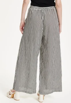 Black and White Striped Linen Wide Leg Trousers