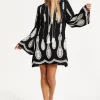 Black Embroidered Flare Sleeve Dress