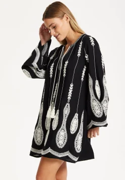 Black Embroidered Flare Sleeve Dress