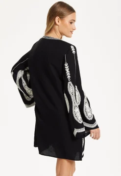 Black Embroidered Flare Sleeve Dress
