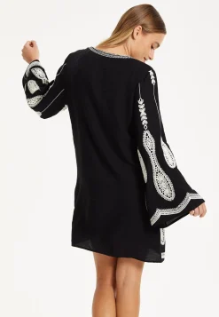 Black Embroidered Flare Sleeve Dress