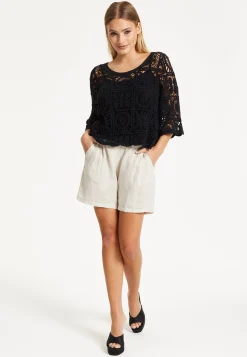 Black Knitted Crochet Lace Top