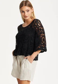 Black Knitted Crochet Lace Top