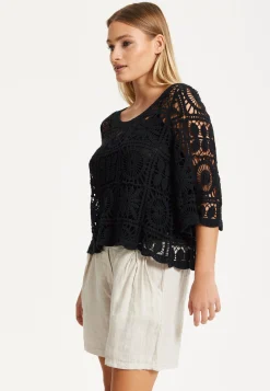 Black Knitted Crochet Lace Top