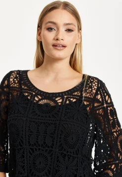 Black Knitted Crochet Lace Top