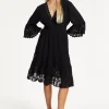 Black Lace Trim Flare Sleeve Dress