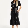 Black Palm Print Shirt Midi Dress