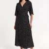 Black Polka Dot Kimono Wrap Maxi Dress