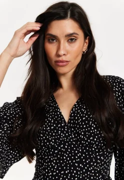 Black Polka Dot Kimono Wrap Maxi Dress