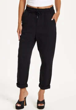 Black Relaxed Fit Tapered Trousers