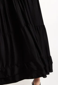Black Shirred Waist Satin Maxi Dress