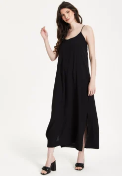 Black Strappy Split Hem Maxi Dress
