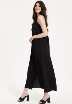 Black Strappy Split Hem Maxi Dress
