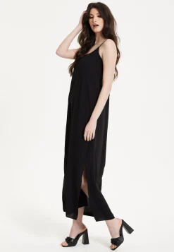 Black Strappy Split Hem Maxi Dress