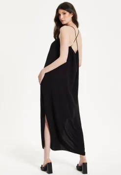 Black Strappy Split Hem Maxi Dress