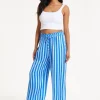 Blue and White Striped Wide Leg Trousers