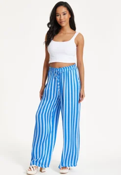 Blue and White Striped Wide Leg Trousers