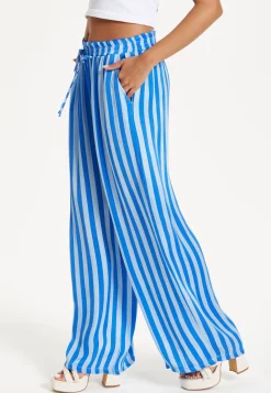 Blue and White Striped Wide Leg Trousers