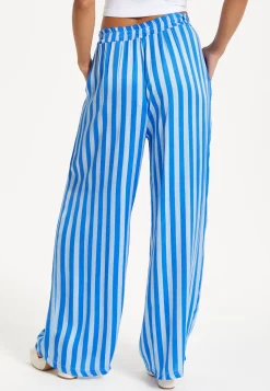 Blue and White Striped Wide Leg Trousers